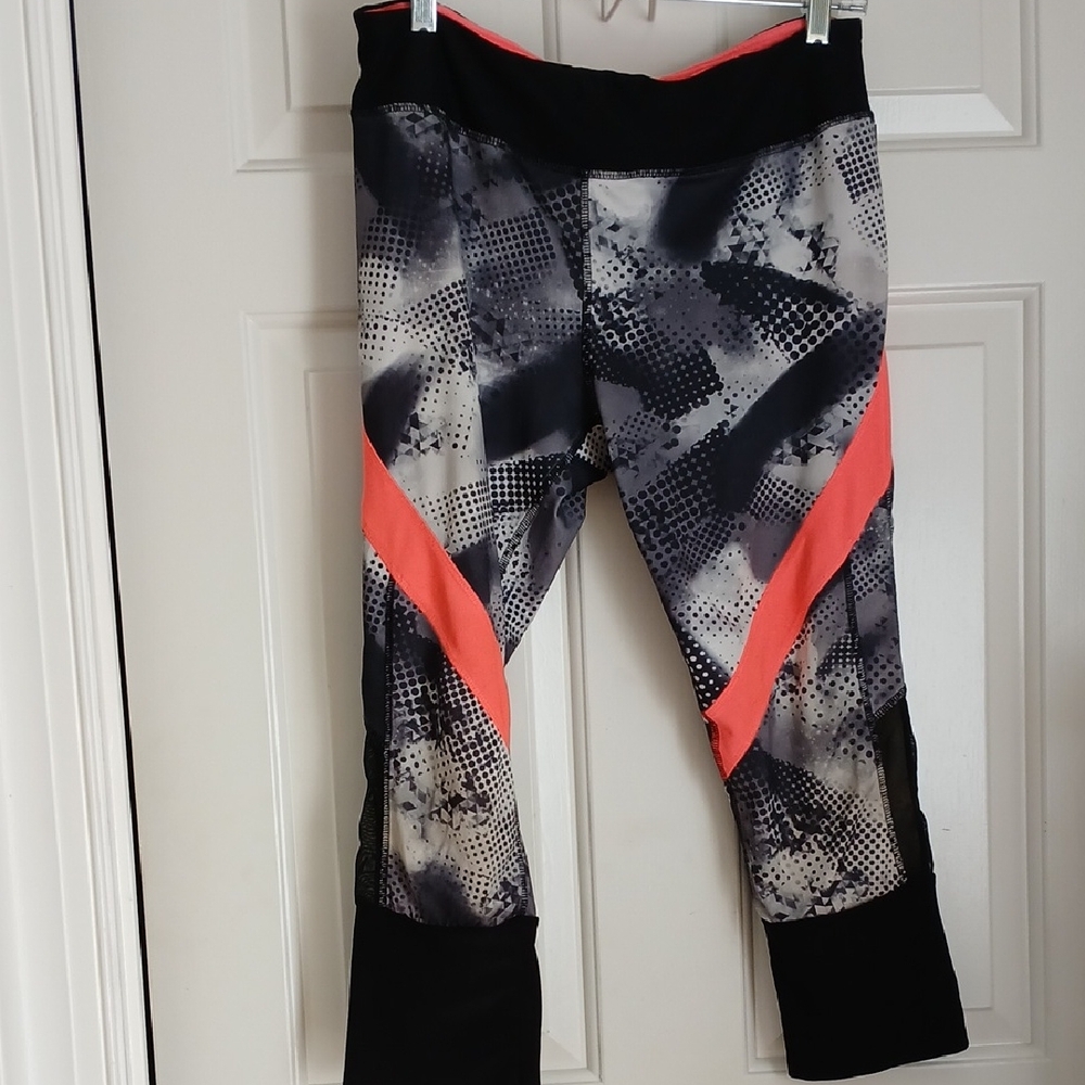 RBX Black & Gray Printed Active Leggings with Coral Accent